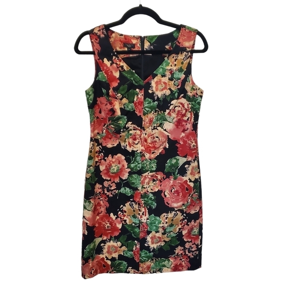 Talbots 4P Cotton Blend Stretchy Red Floral Black Dress